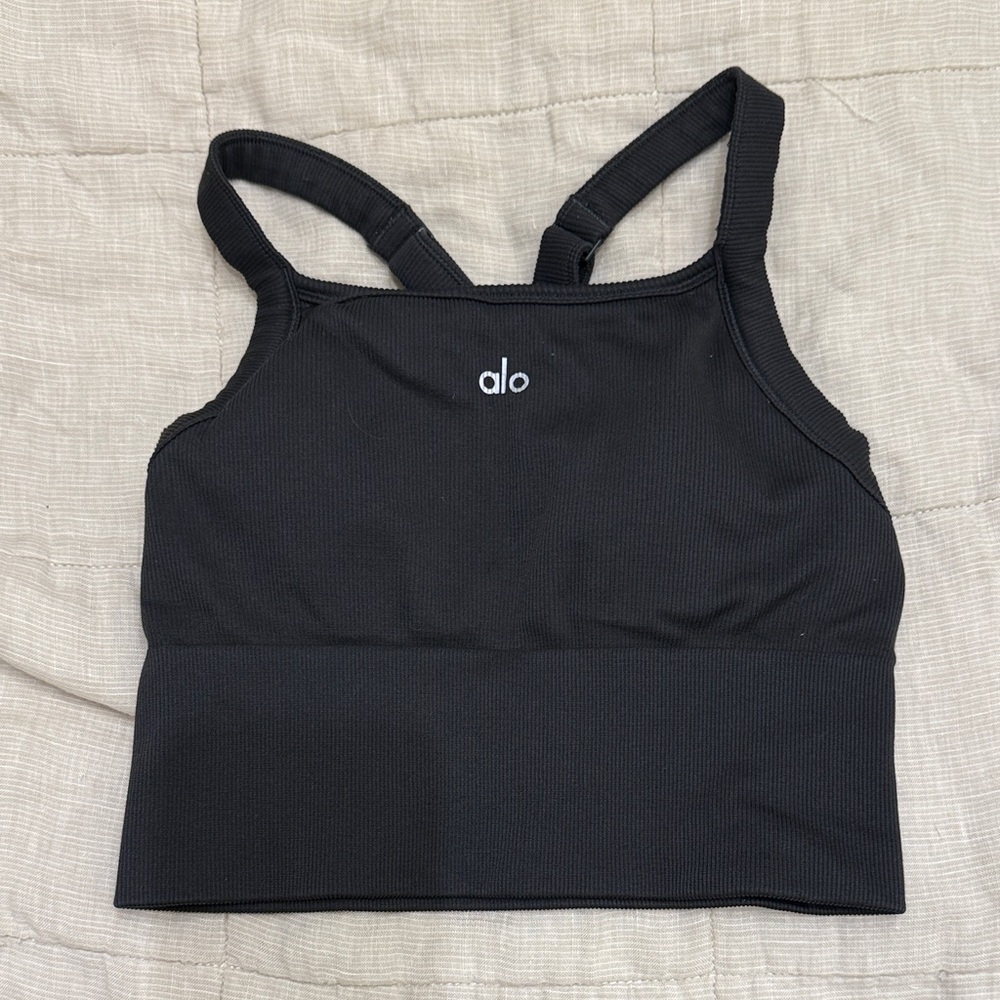 ALO Yoga Seamless Ribbed Tank Charcoal Green